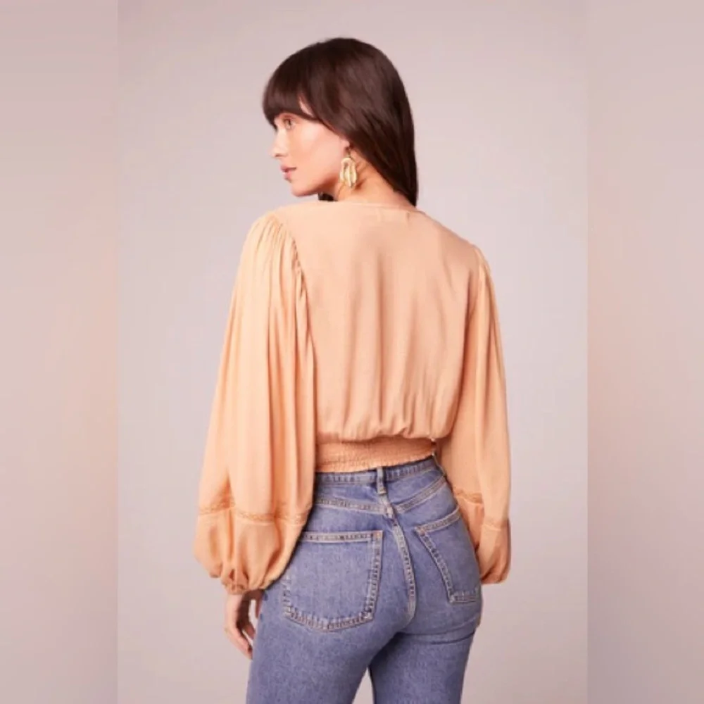 NWT Band Of The Free BRIE LIGHT CAMEL LONG SLEEVE TOP Bohemian Bell Sleeve Lace
